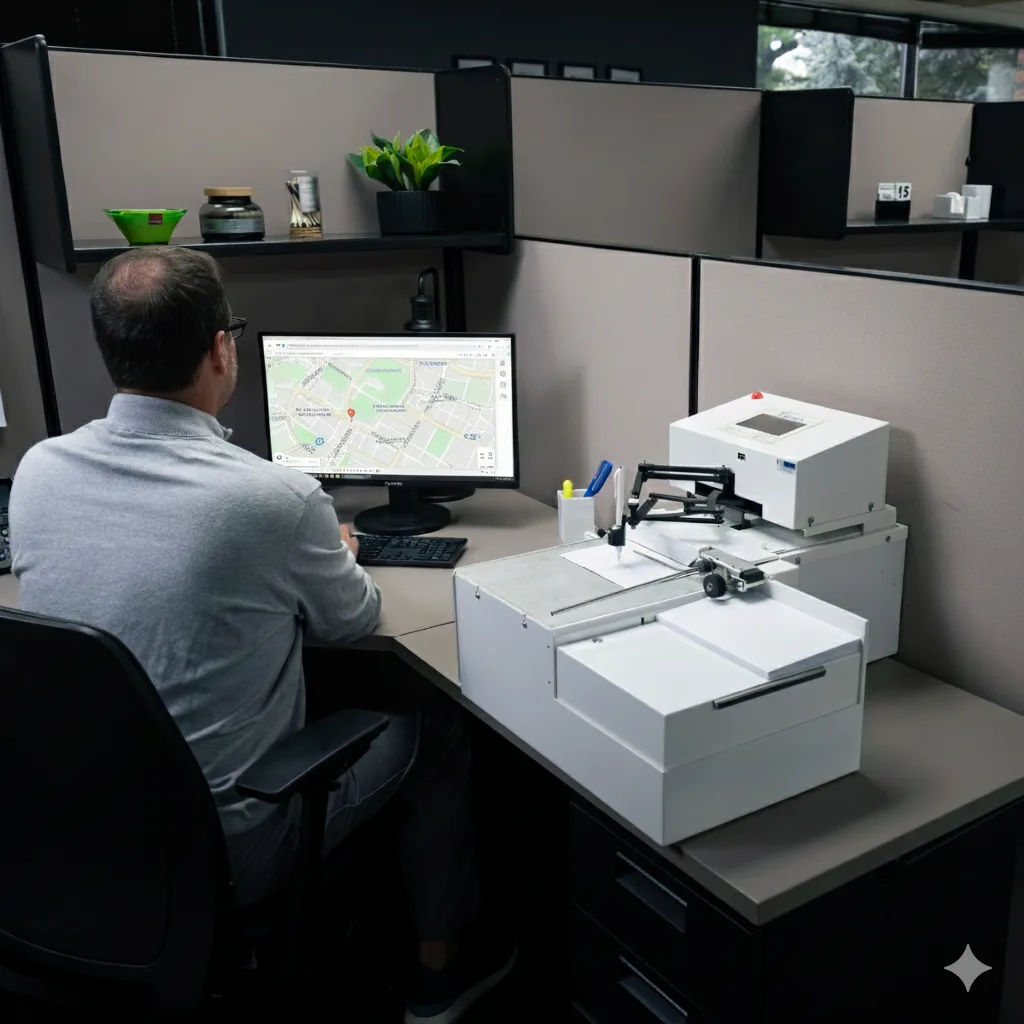 Small ecommerce team using the Uniprod handwriting machine for automated handwritten mail